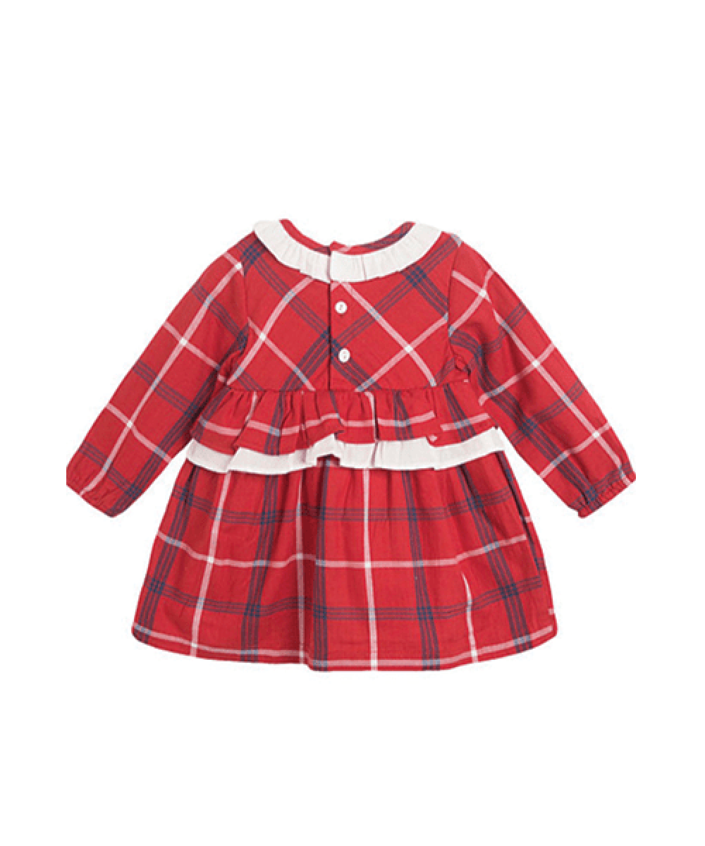 Newness Baby Girls Tartan Dress With White Bow - Poppy Rose Boutique